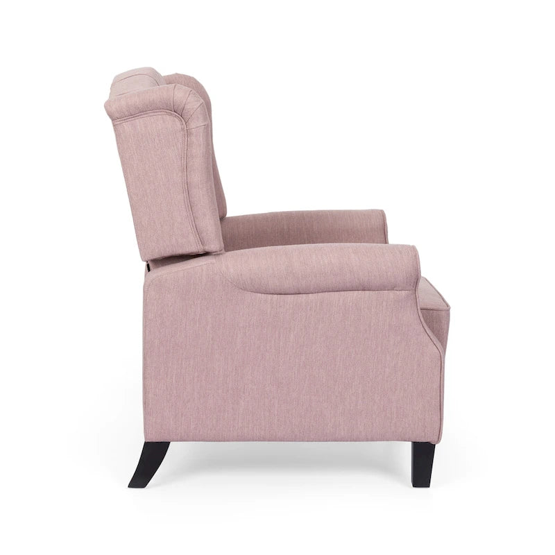 Fauteuil inclinable à dossier haut rose clair/beige, avec accoudoirs, capitonné, pieds en bouleau, 1 place