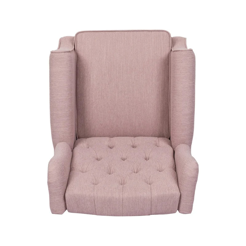 Fauteuil inclinable à dossier haut rose clair/beige, avec accoudoirs, capitonné, pieds en bouleau, 1 place