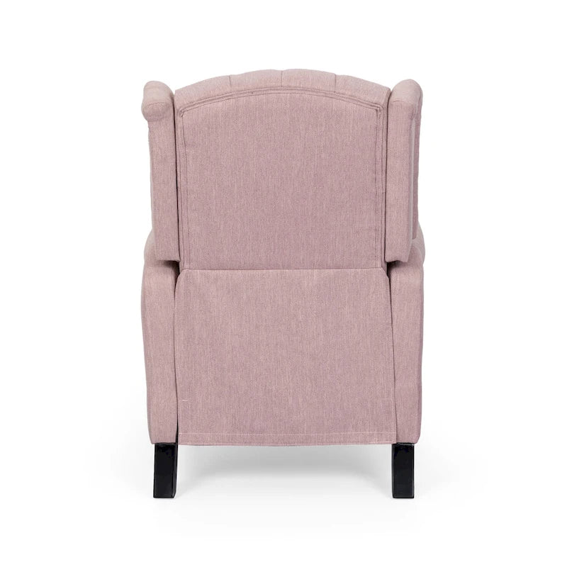 Fauteuil inclinable à dossier haut rose clair/beige, avec accoudoirs, capitonné, pieds en bouleau, 1 place