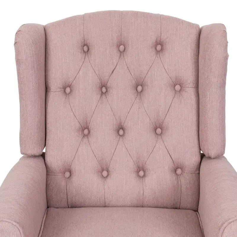 Fauteuil inclinable à dossier haut rose clair/beige, avec accoudoirs, capitonné, pieds en bouleau, 1 place
