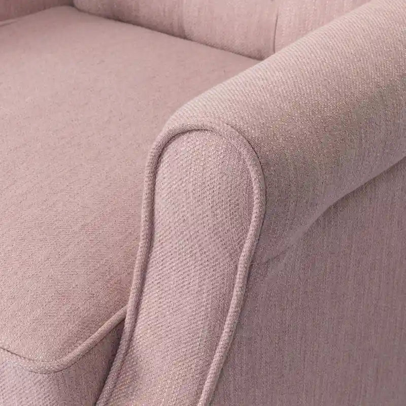 Fauteuil inclinable à dossier haut rose clair/beige, avec accoudoirs, capitonné, pieds en bouleau, 1 place