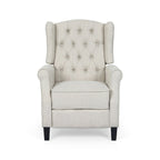 Fauteuil inclinable à dossier haut rose clair/beige, avec accoudoirs, capitonné, pieds en bouleau, 1 place
