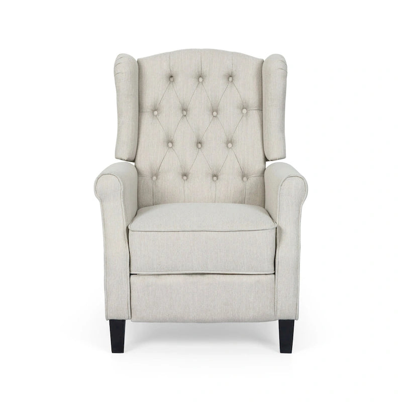 Fauteuil inclinable à dossier haut rose clair/beige, avec accoudoirs, capitonné, pieds en bouleau, 1 place
