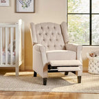 Fauteuil inclinable à dossier haut rose clair/beige, avec accoudoirs, capitonné, pieds en bouleau, 1 place