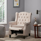 Fauteuil inclinable à dossier haut rose clair/beige, avec accoudoirs, capitonné, pieds en bouleau, 1 place