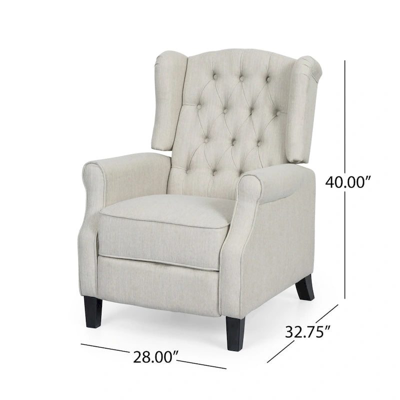 Fauteuil inclinable à dossier haut rose clair/beige, avec accoudoirs, capitonné, pieds en bouleau, 1 place