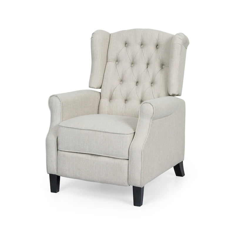 Fauteuil inclinable à dossier haut rose clair/beige, avec accoudoirs, capitonné, pieds en bouleau, 1 place