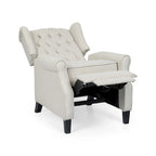 Fauteuil inclinable à dossier haut rose clair/beige, avec accoudoirs, capitonné, pieds en bouleau, 1 place