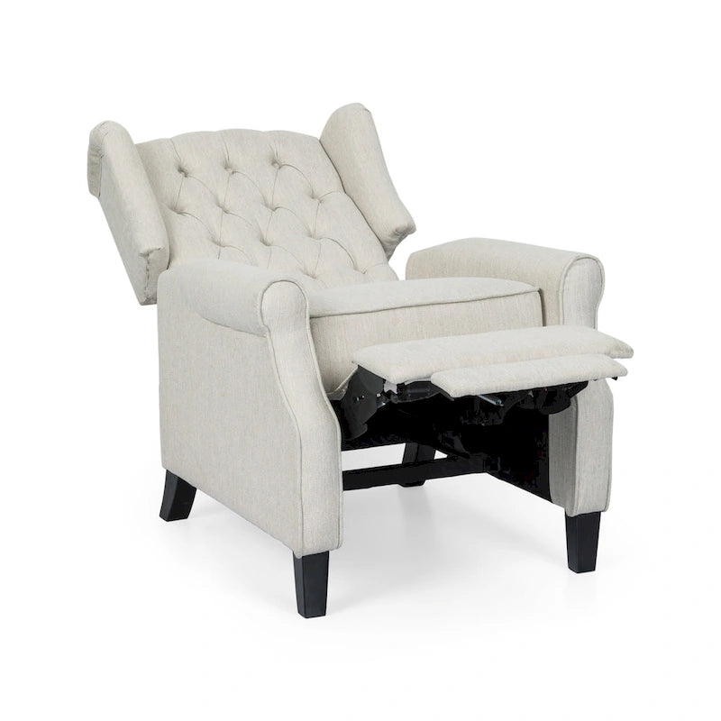 Fauteuil inclinable à dossier haut rose clair/beige, avec accoudoirs, capitonné, pieds en bouleau, 1 place