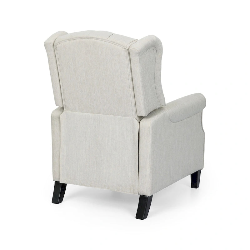 Fauteuil inclinable à dossier haut rose clair/beige, avec accoudoirs, capitonné, pieds en bouleau, 1 place