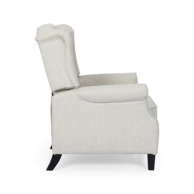 Fauteuil inclinable à dossier haut rose clair/beige, avec accoudoirs, capitonné, pieds en bouleau, 1 place