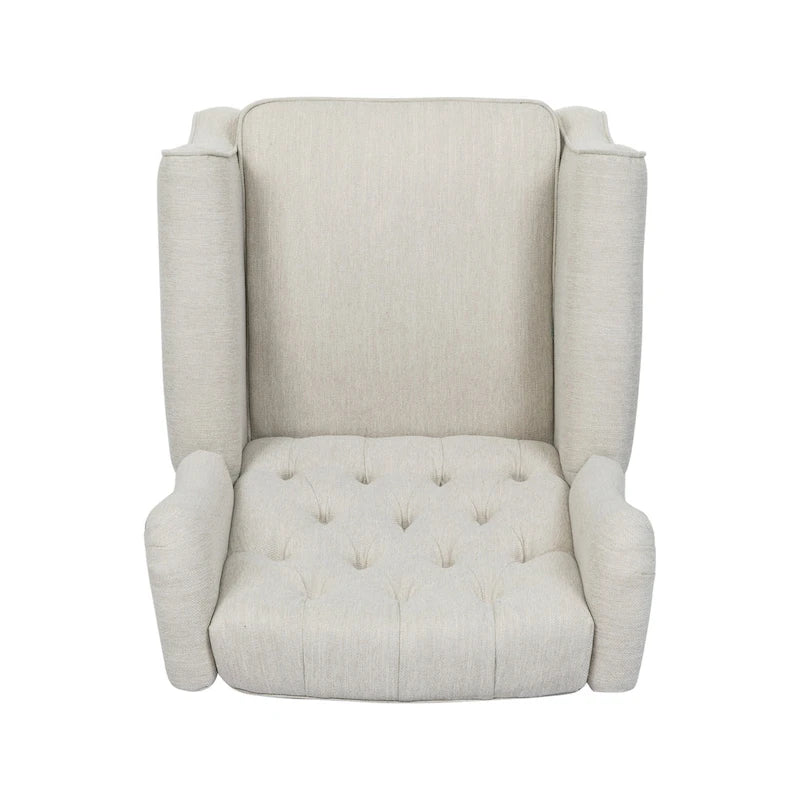 Fauteuil inclinable à dossier haut rose clair/beige, avec accoudoirs, capitonné, pieds en bouleau, 1 place