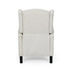Fauteuil inclinable à dossier haut rose clair/beige, avec accoudoirs, capitonné, pieds en bouleau, 1 place