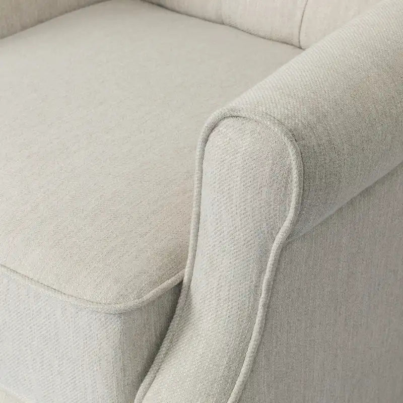 Fauteuil inclinable à dossier haut rose clair/beige, avec accoudoirs, capitonné, pieds en bouleau, 1 place