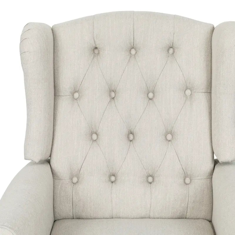Fauteuil inclinable à dossier haut rose clair/beige, avec accoudoirs, capitonné, pieds en bouleau, 1 place
