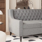 Canapé 3 places gris en polyester 78,75 avec dossier touffeté et coussins