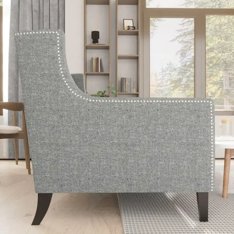 Canapé 3 places gris en polyester 78,75 avec dossier touffeté et coussins