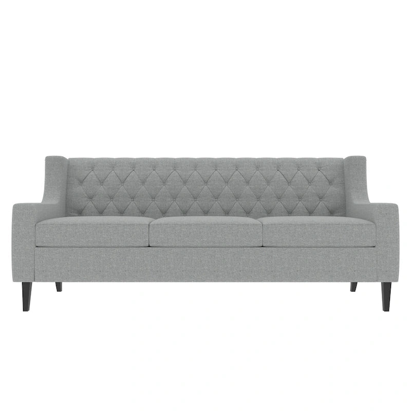 Canapé 3 places gris en polyester 78,75 avec dossier touffeté et coussins