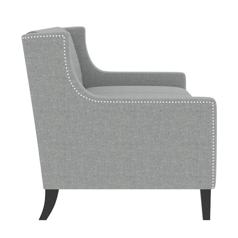 Canapé 3 places gris en polyester 78,75 avec dossier touffeté et coussins