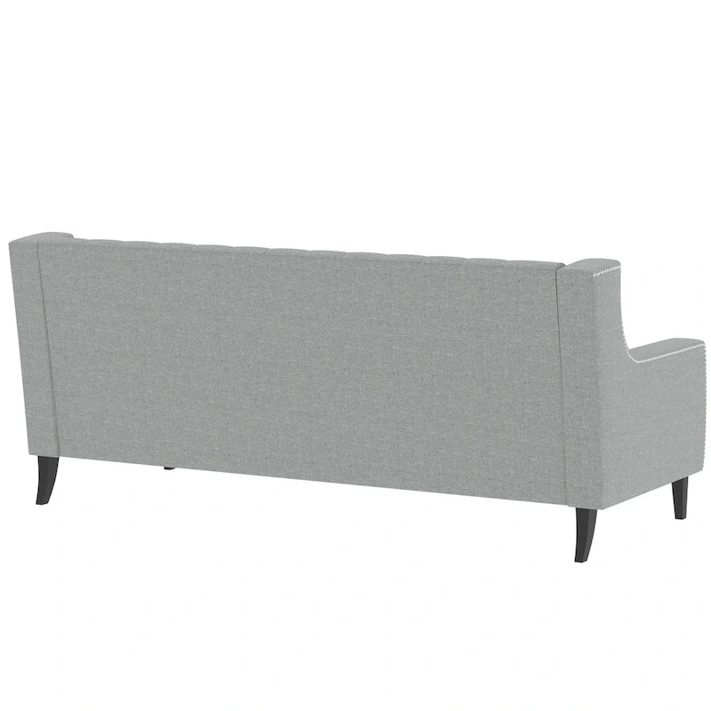 Canapé 3 places gris en polyester 78,75 avec dossier touffeté et coussins