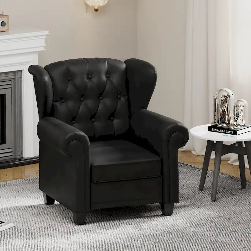 Fauteuil crapaud moderne en cuir technique avec dossier capitonné, chaise longue réglable avec pieds en bois robustes