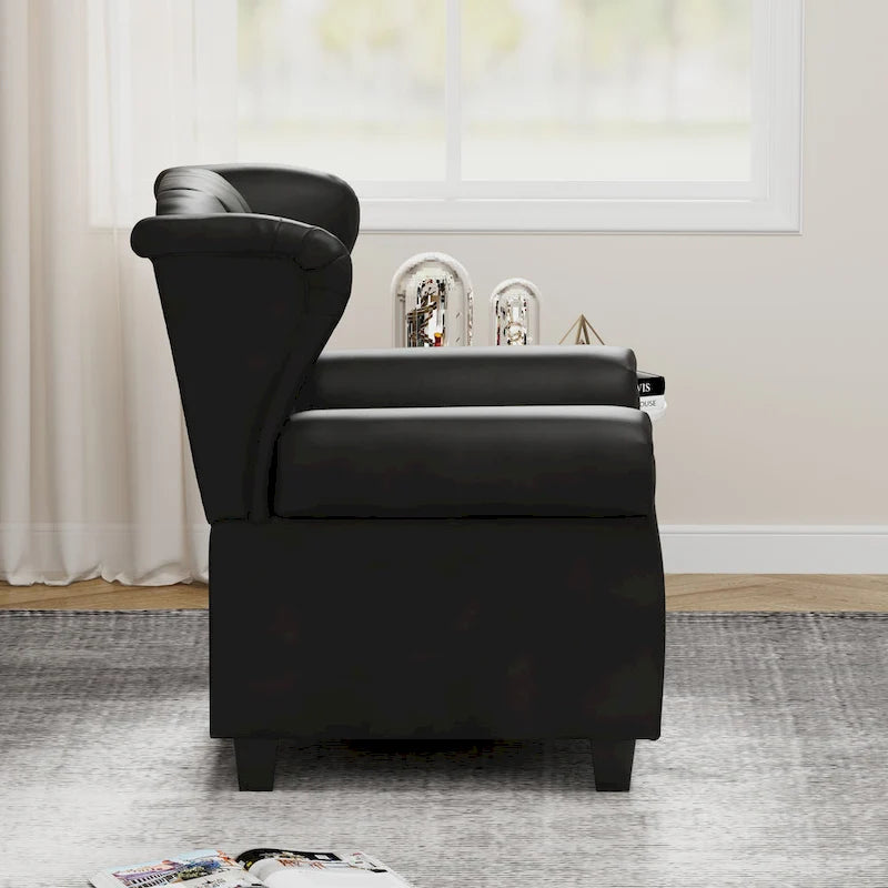Fauteuil crapaud moderne en cuir technique avec dossier capitonné, chaise longue réglable avec pieds en bois robustes