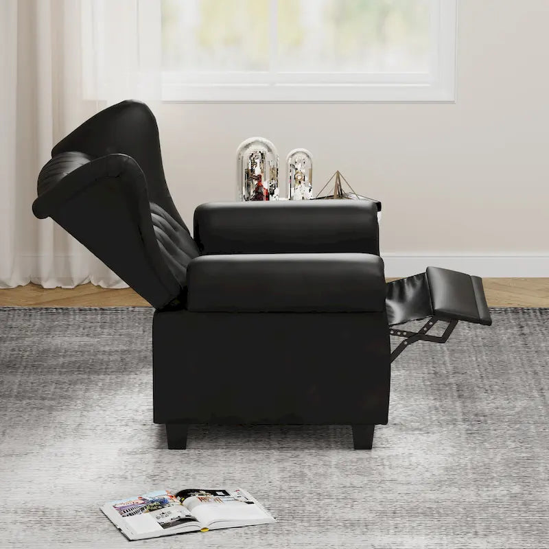 Fauteuil crapaud moderne en cuir technique avec dossier capitonné, chaise longue réglable avec pieds en bois robustes
