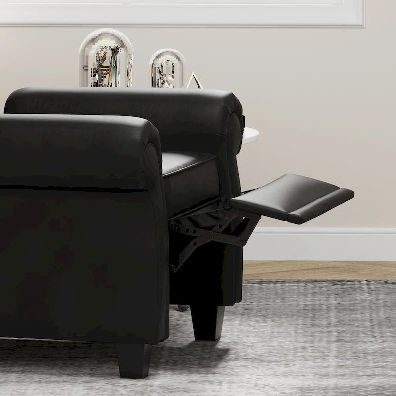 Fauteuil crapaud moderne en cuir technique avec dossier capitonné, chaise longue réglable avec pieds en bois robustes