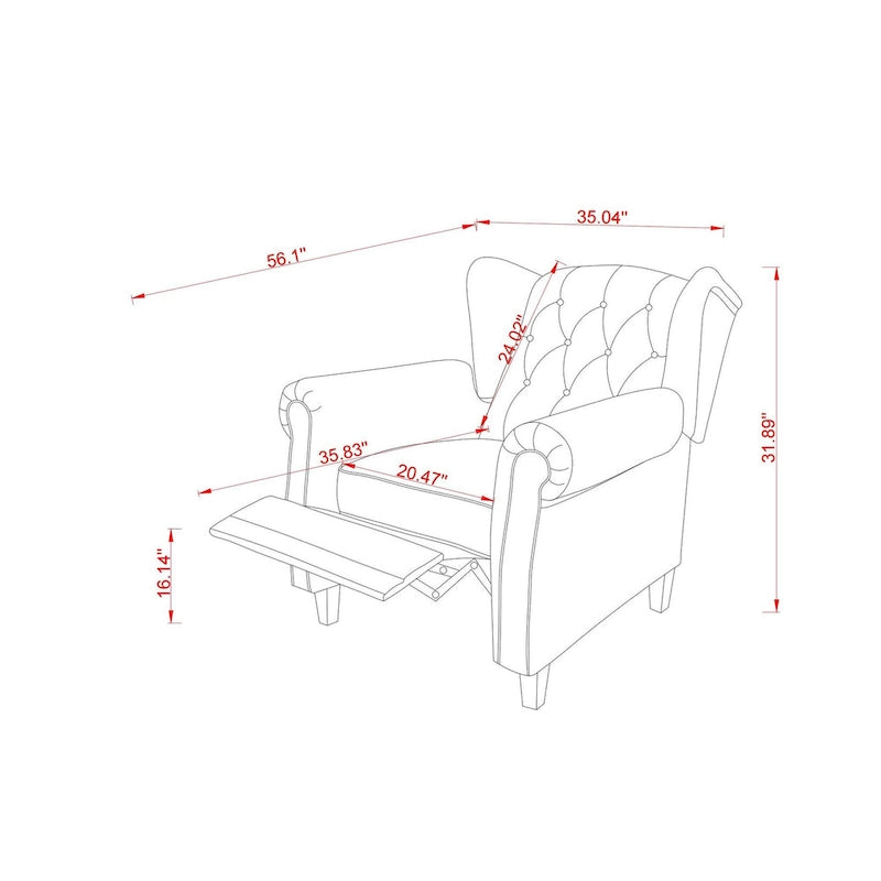 Fauteuil crapaud moderne en cuir technique avec dossier capitonné, chaise longue réglable avec pieds en bois robustes