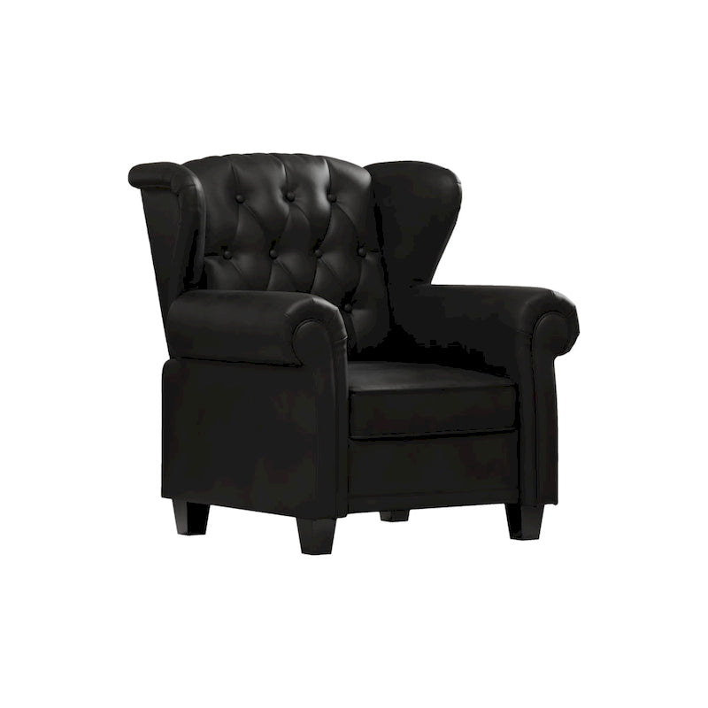 Fauteuil crapaud moderne en cuir technique avec dossier capitonné, chaise longue réglable avec pieds en bois robustes