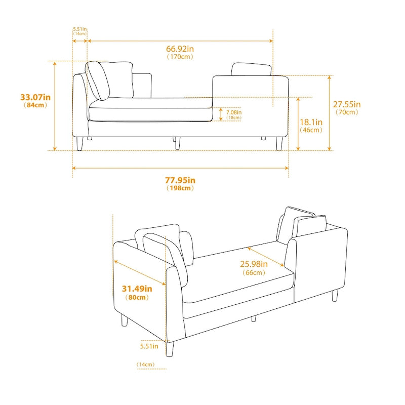 Large chaise longue moderne rembourrée double face