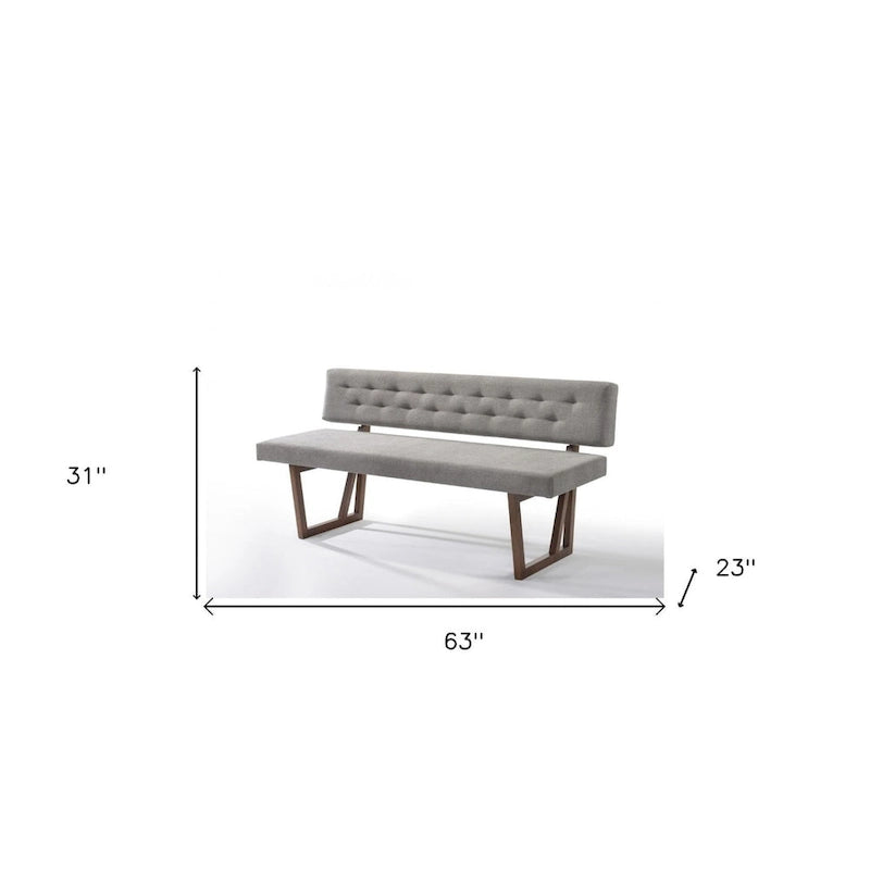 Banc de salle à manger HomeRoots 63 en mélange de lin rembourré gris et marron - 63