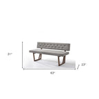 Banc de salle à manger HomeRoots 63 en mélange de lin rembourré gris et marron - 63