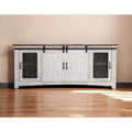 Meuble TV HomeRoots 79 en bois massif blanc avec rangement fermé, aspect vieilli - 78,75" x 34,75" x 19"