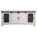 Meuble TV HomeRoots 79 en bois massif blanc avec rangement fermé, aspect vieilli - 78,75" x 34,75" x 19"