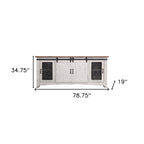Meuble TV HomeRoots 79 en bois massif blanc avec rangement fermé, aspect vieilli - 78,75" x 34,75" x 19"