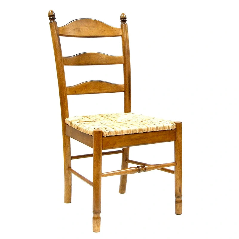 Chaise de salle à manger à dossier échelle en bois marron et paille