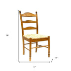 Chaise de salle à manger à dossier échelle en bois marron et paille