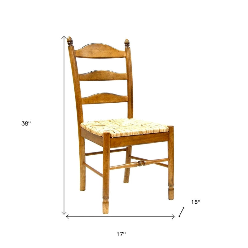 Chaise de salle à manger à dossier échelle en bois marron et paille
