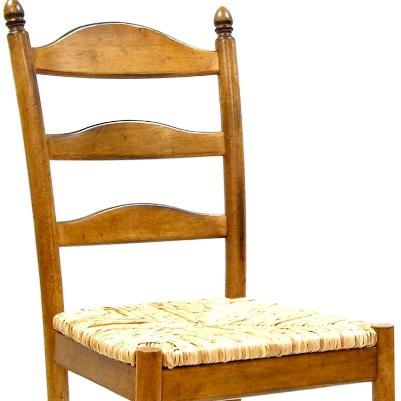 Chaise de salle à manger à dossier échelle en bois marron et paille