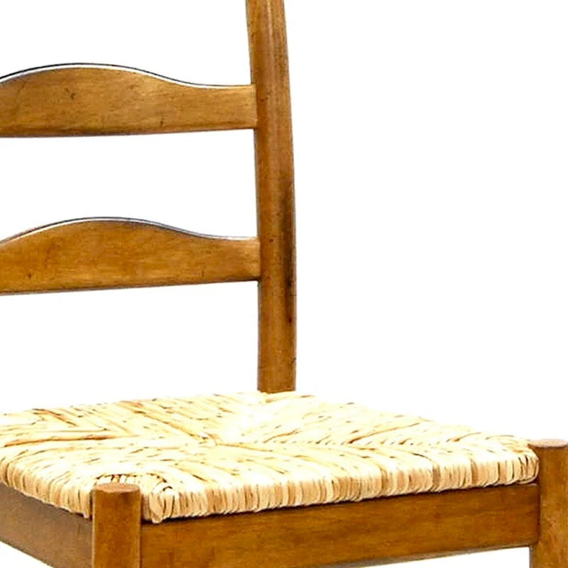 Chaise de salle à manger à dossier échelle en bois marron et paille