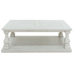 Table basse Dyne Cocktail, plateau en planches, balustres, bois blanc 54 pouces