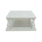 Table basse Dyne Cocktail, plateau en planches, balustres, bois blanc 54 pouces