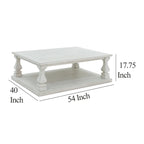 Table basse Dyne Cocktail, plateau en planches, balustres, bois blanc 54 pouces