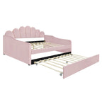 Cadre de lit de repos pleine grandeur en tissu d'ameublement avec dossier en forme de coquille et lit gigogne, blanc