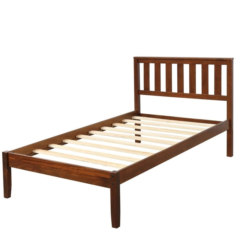 Lit de plateforme double en bois avec tête de lit et support à lattes en bois