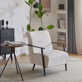 26.38 Fauteuil de salon moderne beige avec revêtement en polyester et cadre métallique robuste, idéal pour le salon, la chambre ou le bureau.