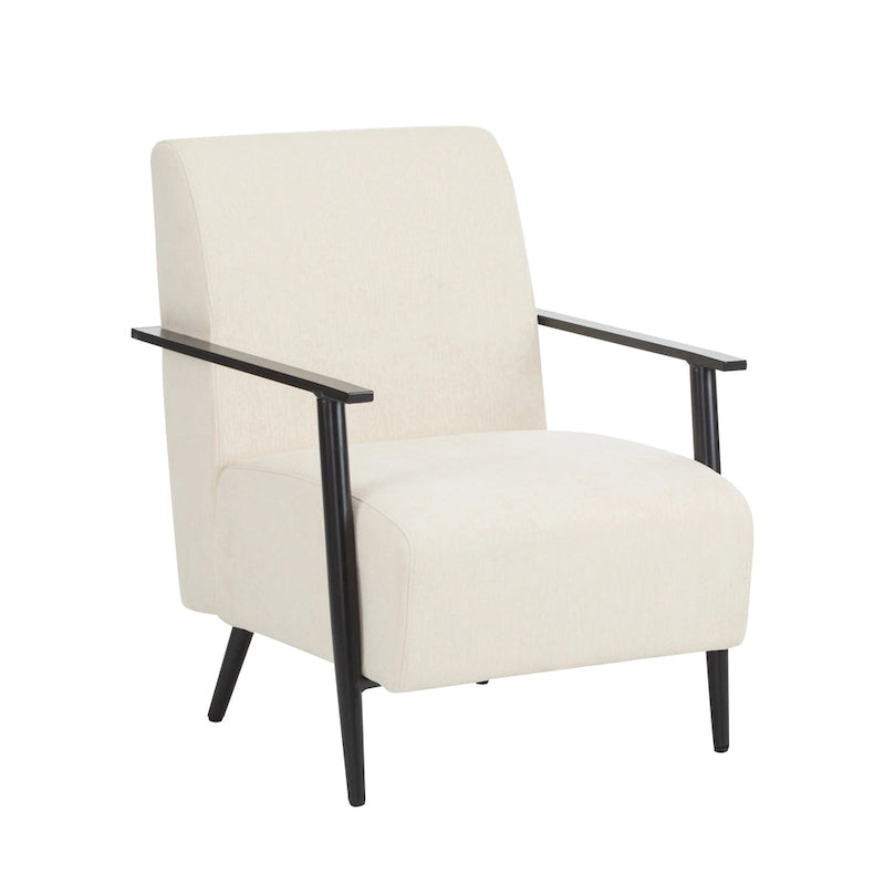 26.38 Fauteuil de salon moderne beige avec revêtement en polyester et cadre métallique robuste, idéal pour le salon, la chambre ou le bureau.