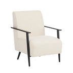 26.38 Fauteuil de salon moderne beige avec revêtement en polyester et cadre métallique robuste, idéal pour le salon, la chambre ou le bureau.