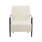 26.38 Fauteuil de salon moderne beige avec revêtement en polyester et cadre métallique robuste, idéal pour le salon, la chambre ou le bureau.
